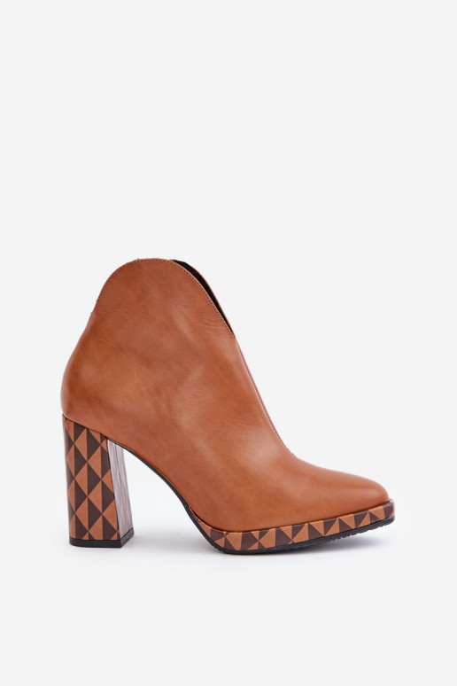 Leather Ankle Boots On Heel Brown Laura Messi 2836