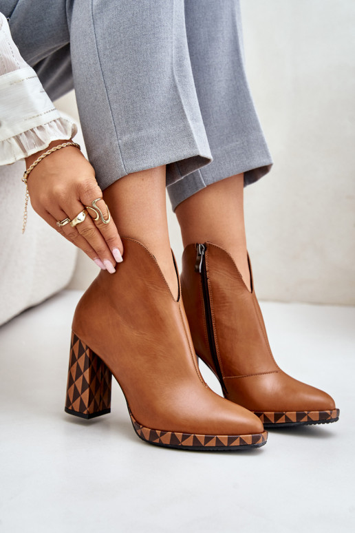 Leather Ankle Boots On Heel Brown Laura Messi 2836