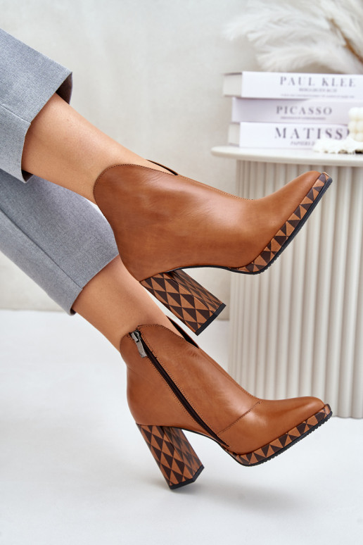 Leather Ankle Boots On Heel Brown Laura Messi 2836