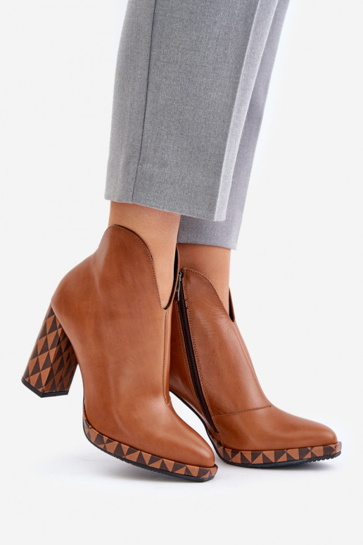 Leather Ankle Boots On Heel Brown Laura Messi 2836