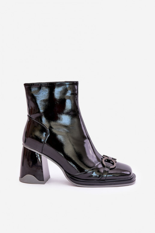 Lacquered Heeled Boots Insulated With Decoration MR880-021 Black D&A