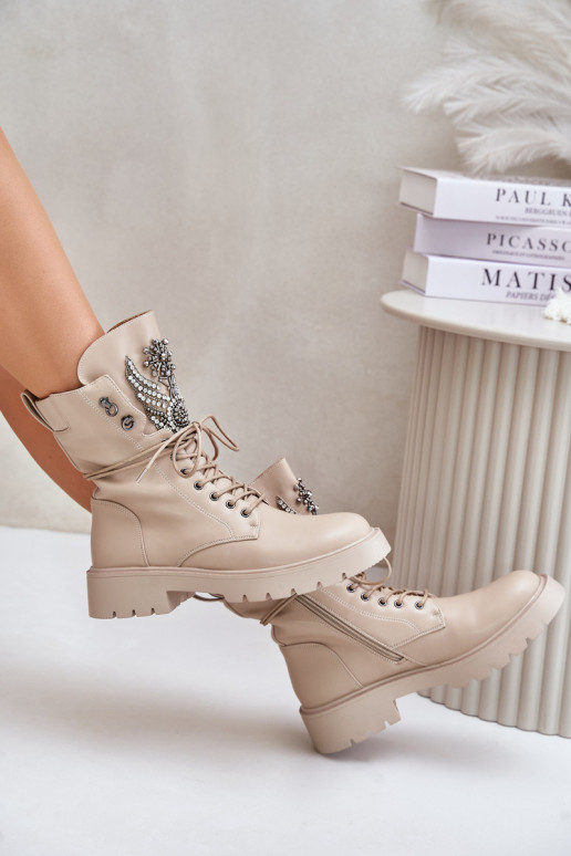 Eco Leather Ankle Boots Workers With Decoration Warm D&A Beige MR880-080 Eco Leather Ankle Boots Workers With Decoration Warm D&A Beige MR880-080