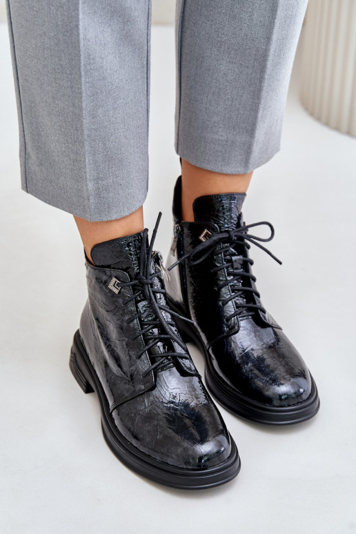 Leather Patent Women's Ankle Boots Insulated With Zipper D&A LZ42-042 Black-Gray Leather Patent Women's Ankle Boots Insulated With Zipper D&A LZ42-042 Black-Gray