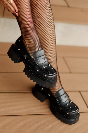 Leather Women's Shoes With Decorations D&A MR880-102 Black 2