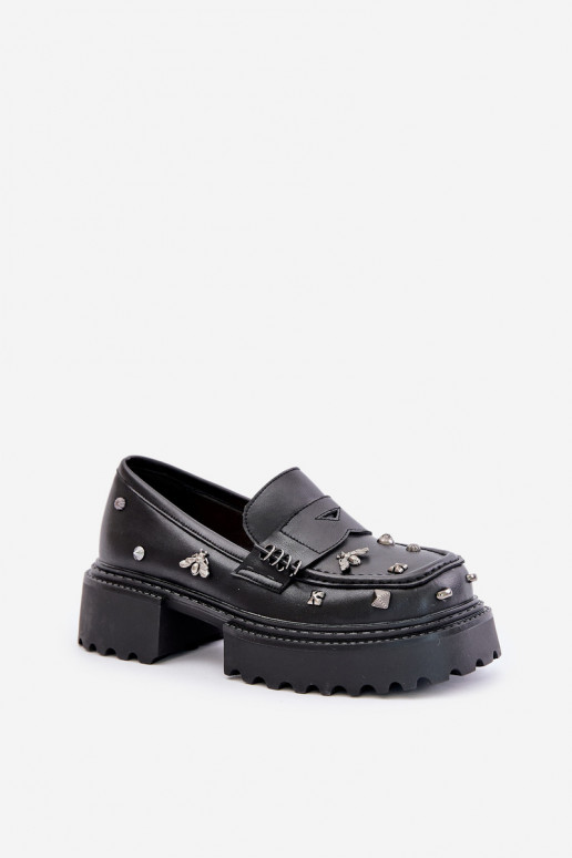 Leather Women's Shoes With Decorations D&A MR880-102 Black Leather Women's Shoes With Decorations D&A MR880-102 Black