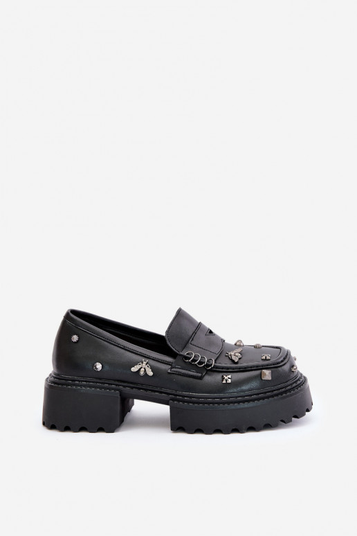 Leather Women's Shoes With Decorations D&A MR880-102 Black Leather Women's Shoes With Decorations D&A MR880-102 Black