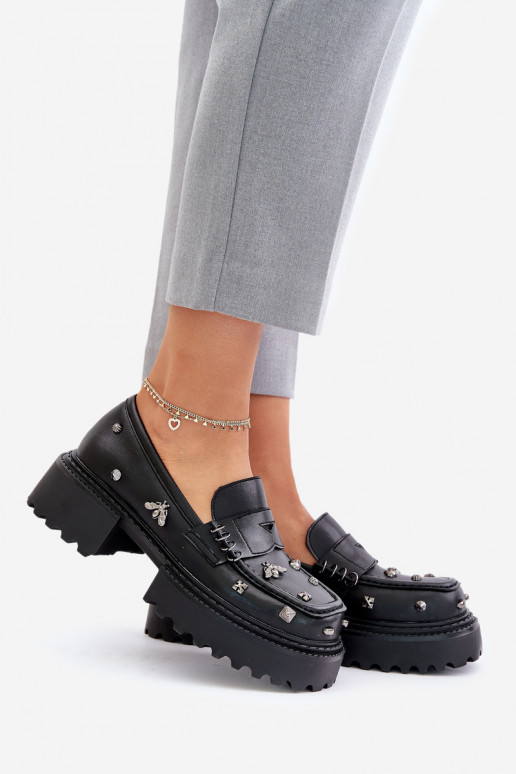 Leather Women's Shoes With Decorations D&A MR880-102 Black Leather Women's Shoes With Decorations D&A MR880-102 Black
