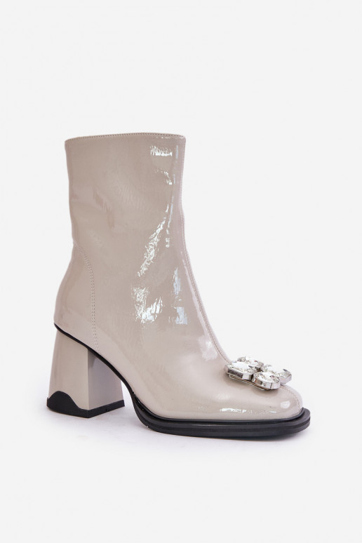 Lacquered Women's Heeled Boots With Decoration MR880-019 Light Gray D&A Lacquered Women's Heeled Boots With Decoration MR880-019 Light Gray D&A