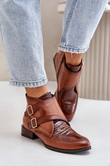 Skórzane Botki Na Niskim ObcasiewithKlamrami Maciejka 06696-02 Brązowe