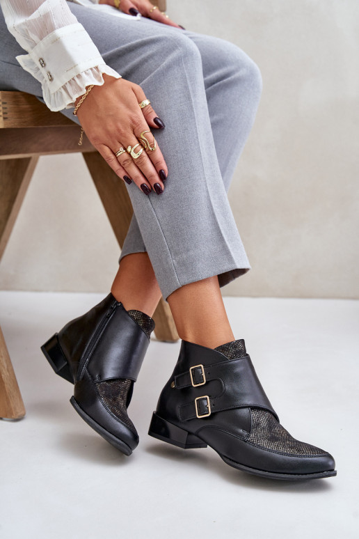 Leather Ankle Boots With Low Heel And Buckles Maciejka 06696-01 Black Leather Ankle Boots With Low Heel And Buckles Maciejka 06696-01 Black