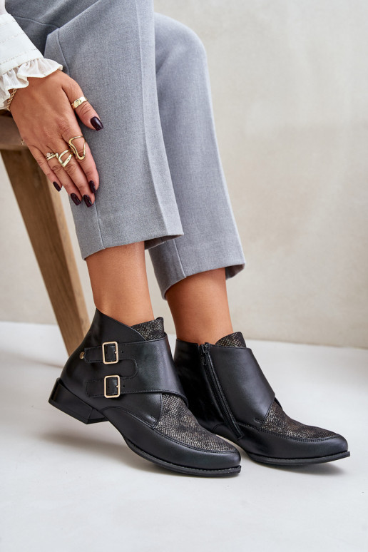 Leather Ankle Boots With Low Heel And Buckles Maciejka 06696-01 Black Leather Ankle Boots With Low Heel And Buckles Maciejka 06696-01 Black