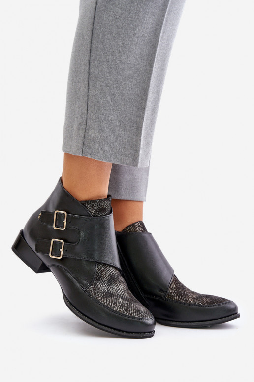 Leather Ankle Boots With Low Heel And Buckles Maciejka 06696-01 Black Leather Ankle Boots With Low Heel And Buckles Maciejka 06696-01 Black