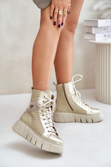 Leather Platform Ankle Boots Maciejka 06751-25 Gold 2