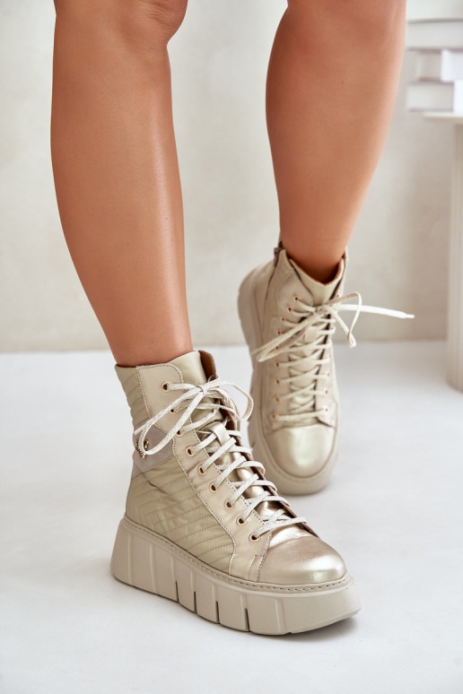 Leather Platform Ankle Boots Maciejka 06751-25 Gold