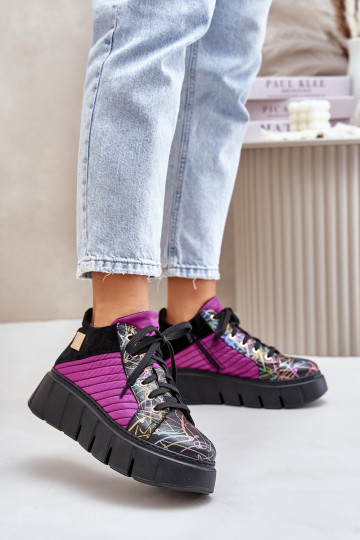 Leather Sneakers On Platform Fuchsia Maciejka 06767-15 2