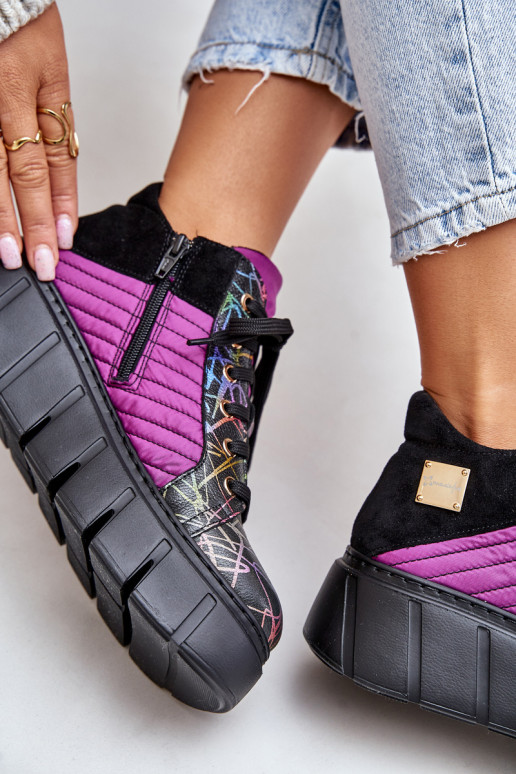 Skórzane Sneakersy Na Platformie Maciejka 06767-15 Fuksja