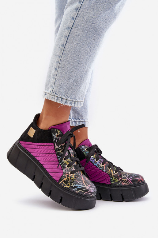 Leather Sneakers On Platform Fuchsia Maciejka 06767-15 Leather Sneakers On Platform Fuchsia Maciejka 06767-15