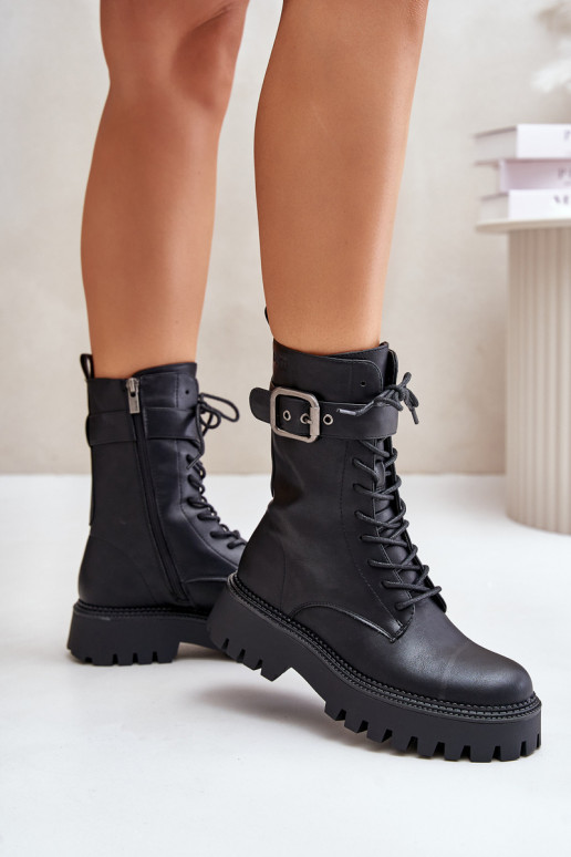 Warm Worker Boots With Buckle Big Star OO274137 Black Warm Worker Boots With Buckle Big Star OO274137 Black