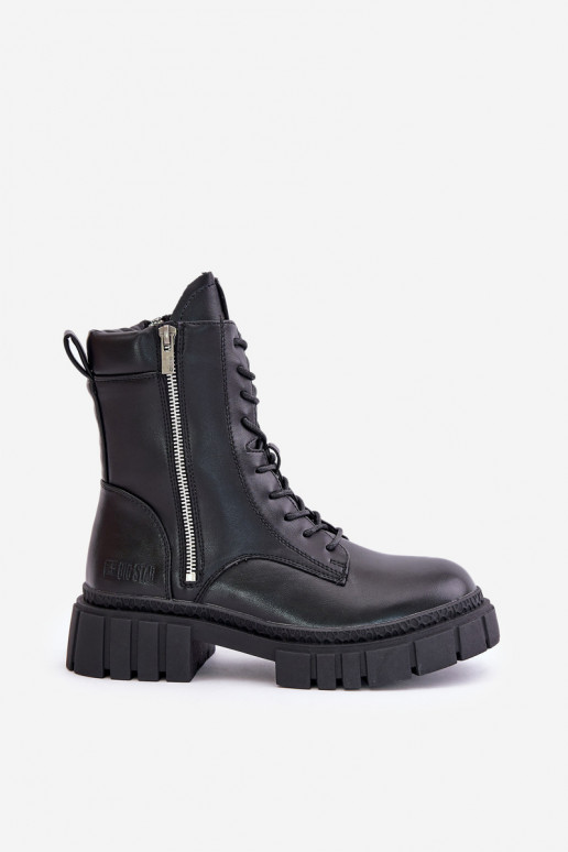 Ocieplane Botki Workery DamskiewithEko Skóry Big Star MM274578 Czarne