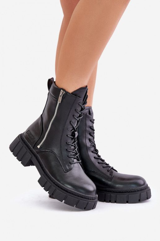 Ocieplane Botki Workery DamskiewithEko Skóry Big Star MM274578 Czarne