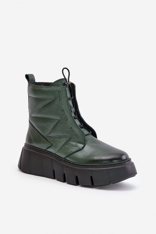 Zazoo 60472 Leather Ankle Boots On Platform And Wedge Dark Green