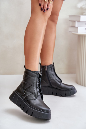 Zazoo 60472 Leather Ankle Boots On Platform And Wedge Black 2