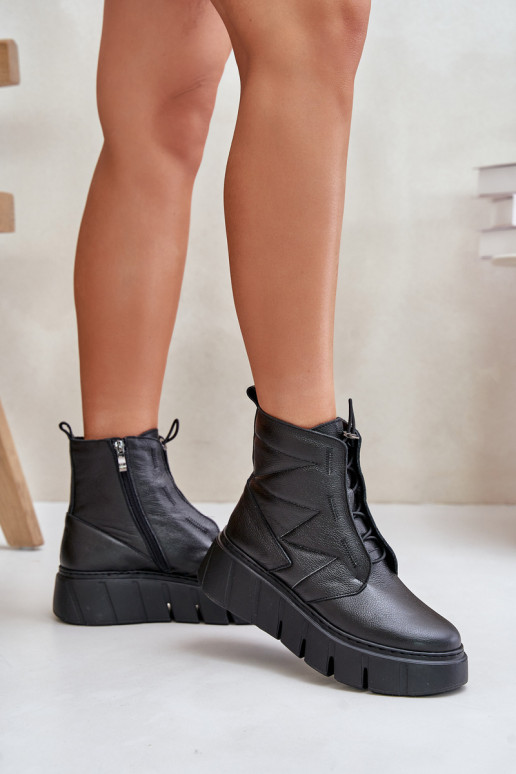 Zazoo 60472 Leather Ankle Boots On Platform And Wedge Black Zazoo 60472 Leather Ankle Boots On Platform And Wedge Black