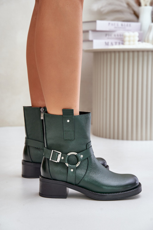 Zazoo 60480 Leather Ankle Boots With Low Heel Insulated Dark Green Zazoo 60480 Leather Ankle Boots With Low Heel Insulated Dark Green