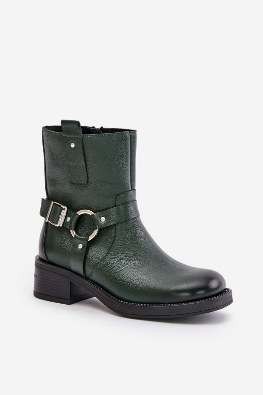 Zazoo 60480 Leather Ankle Boots With Low Heel Insulated Dark Green Zazoo 60480 Leather Ankle Boots With Low Heel Insulated Dark Green
