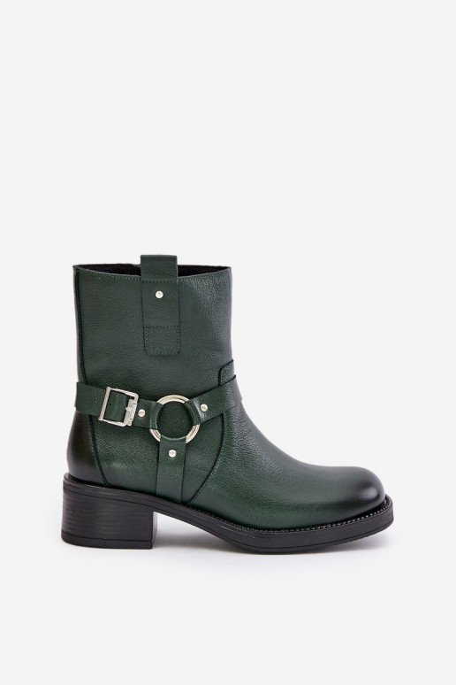 Zazoo 60480 Leather Ankle Boots With Low Heel Insulated Dark Green Zazoo 60480 Leather Ankle Boots With Low Heel Insulated Dark Green