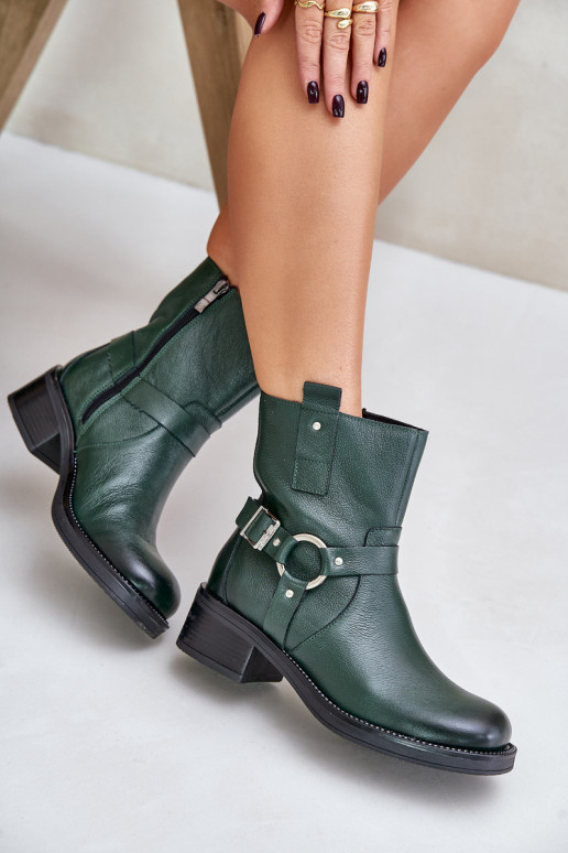 Zazoo 60480 Leather Ankle Boots With Low Heel Insulated Dark Green Zazoo 60480 Leather Ankle Boots With Low Heel Insulated Dark Green