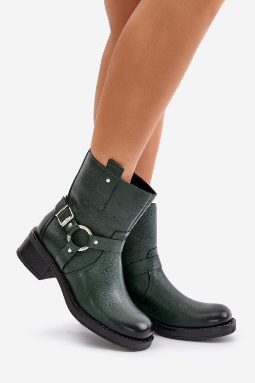 Zazoo 60480 Leather Ankle Boots With Low Heel Insulated Dark Green Zazoo 60480 Leather Ankle Boots With Low Heel Insulated Dark Green