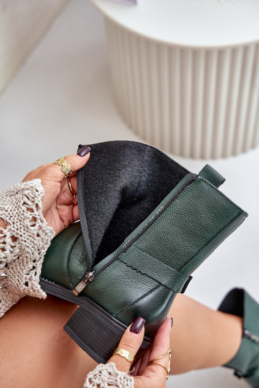 Zazoo 60480 Leather Ankle Boots With Low Heel Insulated Dark Green Zazoo 60480 Leather Ankle Boots With Low Heel Insulated Dark Green
