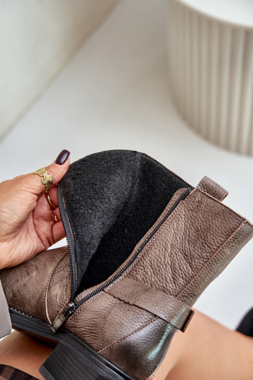 Zazoo 60480 Leather Ankle Boots On Low Heel Insulated Brownish Gray Zazoo 60480 Leather Ankle Boots On Low Heel Insulated Brownish Gray