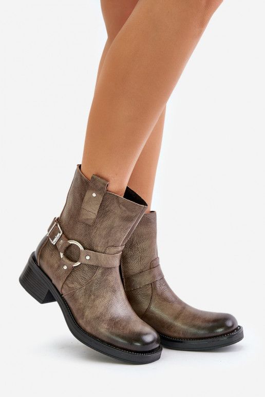 Zazoo 60480 Leather Ankle Boots On Low Heel Insulated Brownish Gray Zazoo 60480 Leather Ankle Boots On Low Heel Insulated Brownish Gray