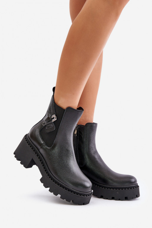 Zazoo 60490 Leather Insulated Ankle Boots With Decoration Black Zazoo 60490 Leather Insulated Ankle Boots With Decoration Black