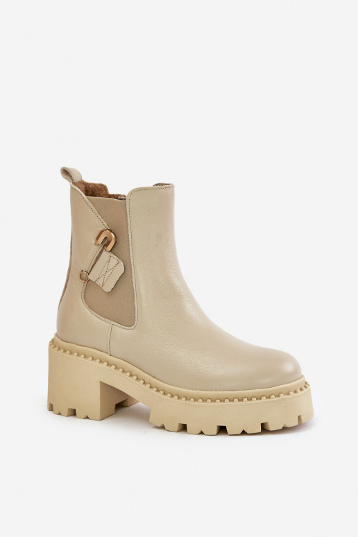 Zazoo 60490 Leather Insulated Ankle Boots With Decoration Light Beige Zazoo 60490 Leather Insulated Ankle Boots With Decoration Light Beige