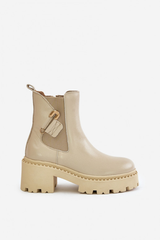 Zazoo 60490 Leather Insulated Ankle Boots With Decoration Light Beige Zazoo 60490 Leather Insulated Ankle Boots With Decoration Light Beige