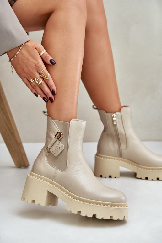 Zazoo 60490 Leather Insulated Ankle Boots With Decoration Light Beige Zazoo 60490 Leather Insulated Ankle Boots With Decoration Light Beige