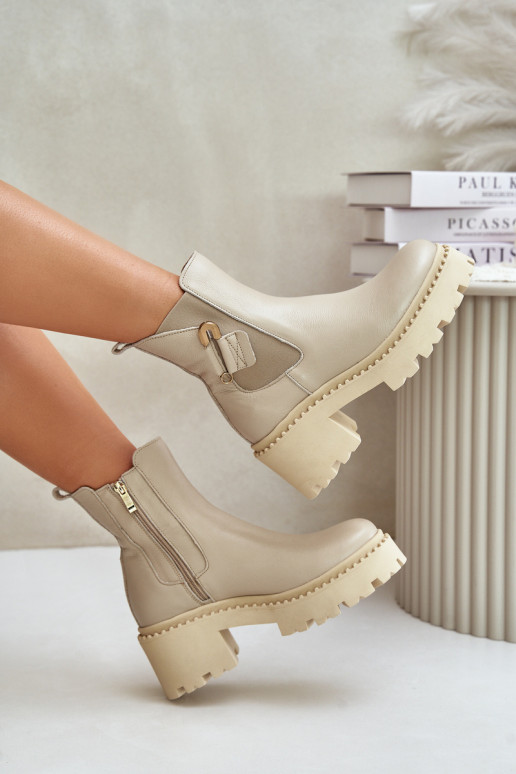 Zazoo 60490 Leather Insulated Ankle Boots With Decoration Light Beige Zazoo 60490 Leather Insulated Ankle Boots With Decoration Light Beige