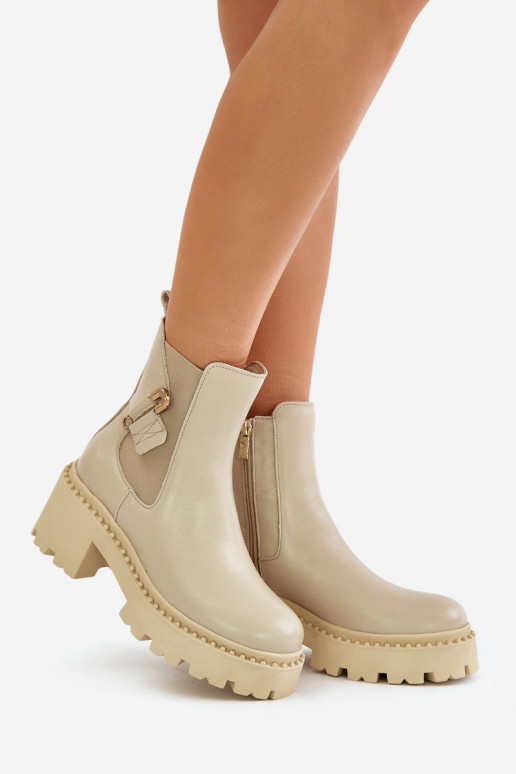 Zazoo 60490 Leather Insulated Ankle Boots With Decoration Light Beige Zazoo 60490 Leather Insulated Ankle Boots With Decoration Light Beige