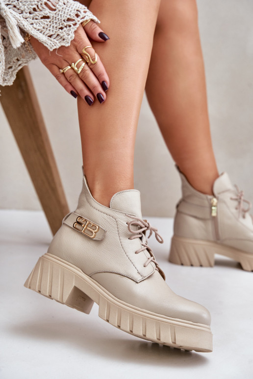 Zazoo 60483 Women's Leather Ankle Boots With Low Shaft Insulated Beige Zazoo 60483 Women's Leather Ankle Boots With Low Shaft Insulated Beige