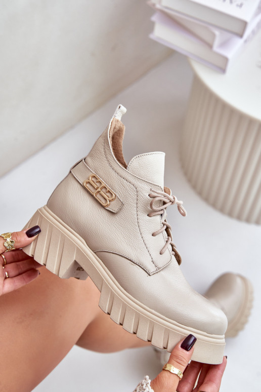 Zazoo 60483 Women's Leather Ankle Boots With Low Shaft Insulated Beige Zazoo 60483 Women's Leather Ankle Boots With Low Shaft Insulated Beige