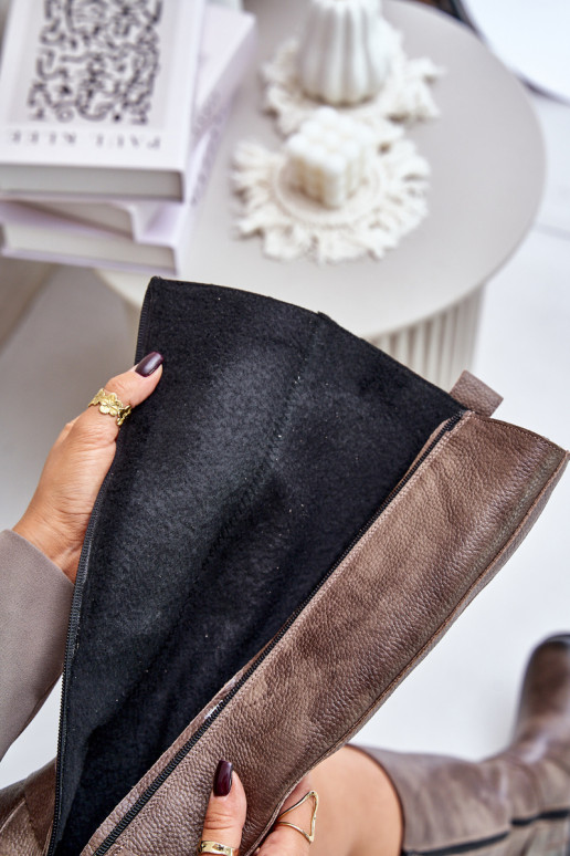 Zazoo 70141 Skórzane Kozaki Damskie Przed Kolano Brązowe