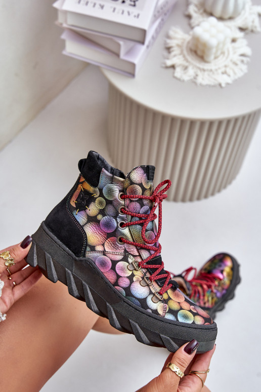 Leather Women's Warm Ankle Boots Maciejka 06146-39 Multicolor Leather Women's Warm Ankle Boots Maciejka 06146-39 Multicolor