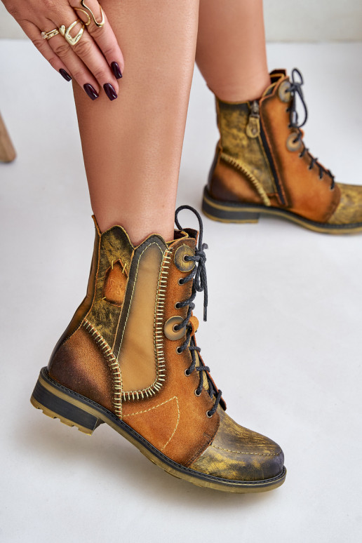 Leather Women's Ankle Boots with Flat Heel Maciejka 06719-07 Yellow Leather Women's Ankle Boots with Flat Heel Maciejka 06719-07 Yellow