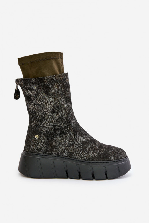 Ladies Leather Boots On Massive Platform Maciejka 06766-09 Khaki Ladies Leather Boots On Massive Platform Maciejka 06766-09 Khaki