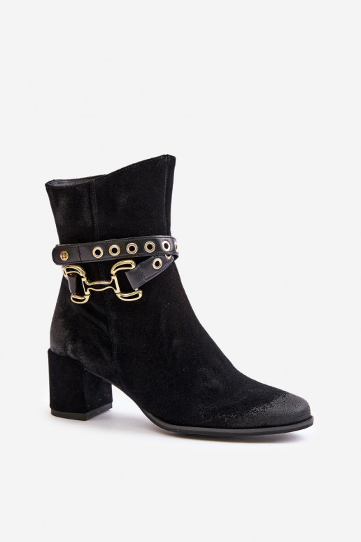 Women's Suede Ankle Boots on Heel with Decorative Strap Maciejka Black 06679-01 Women's Suede Ankle Boots on Heel with Decorative Strap Maciejka Black 06679-01