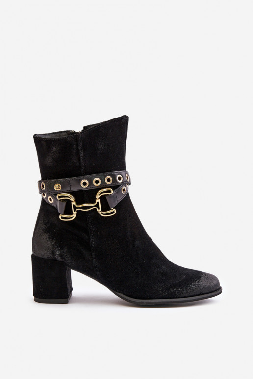 Women's Suede Ankle Boots on Heel with Decorative Strap Maciejka Black 06679-01 Women's Suede Ankle Boots on Heel with Decorative Strap Maciejka Black 06679-01