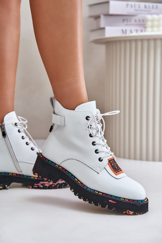 Leather Ankle Boots Women's Zip White Artiker 55C0515